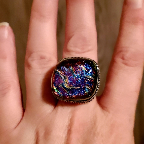 New Dichroic Glass 925 Silver Ring. - Picture 4 of 12